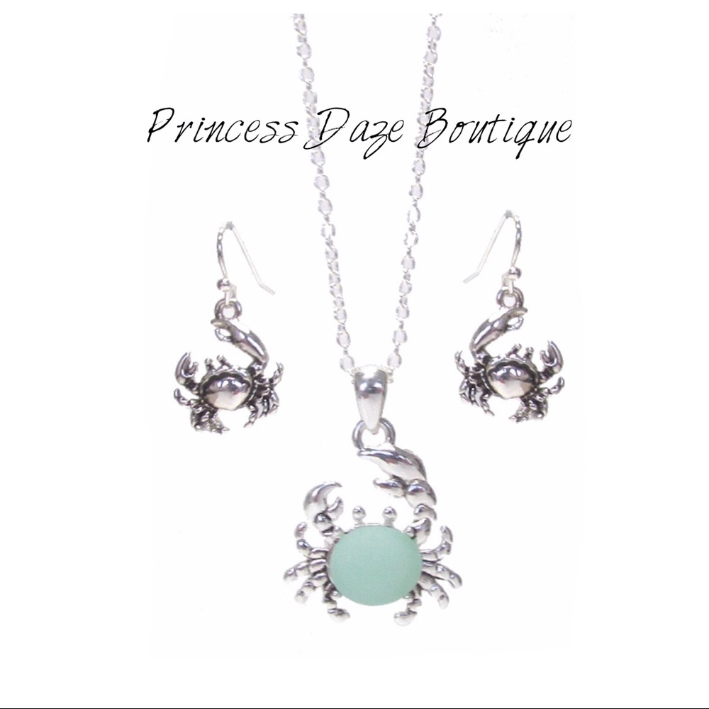 Sea Glass Crab‎ Pendant Necklace & Earring Set